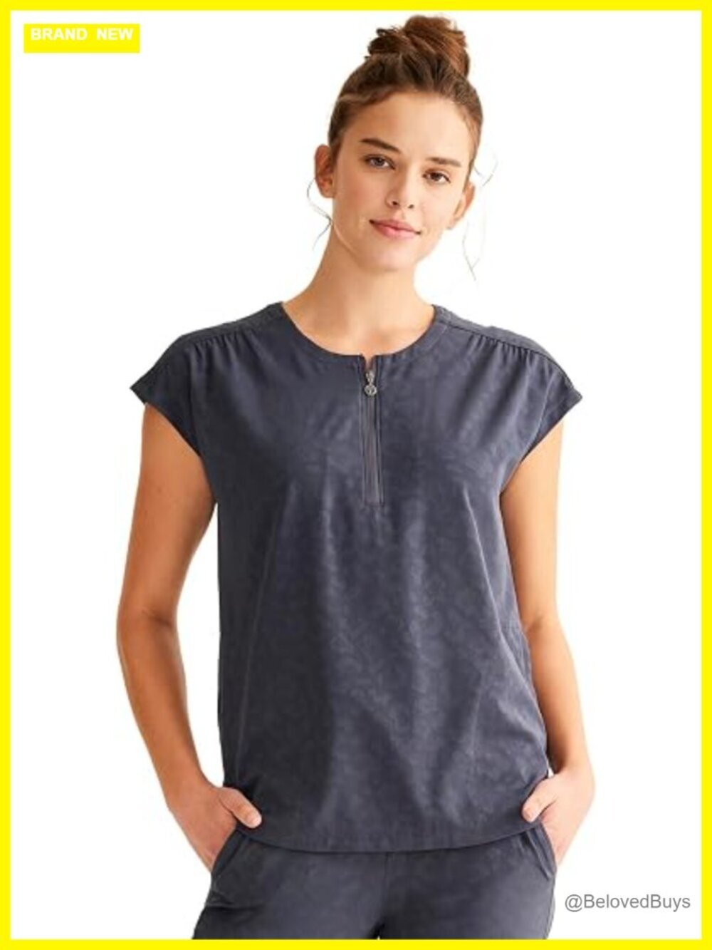 Relaxed Fit Scrub Top with Zip Front, 2 Pockets, Moisture Wicking, Stretch